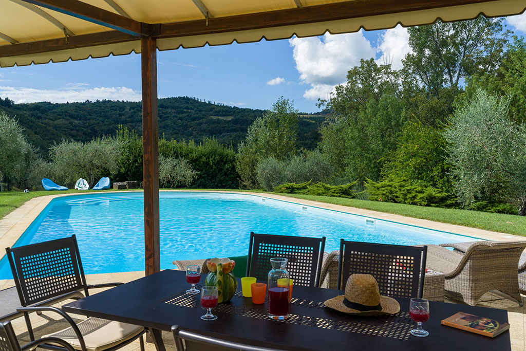 A shady gazebo for lounging and dining - The estate of Petroio