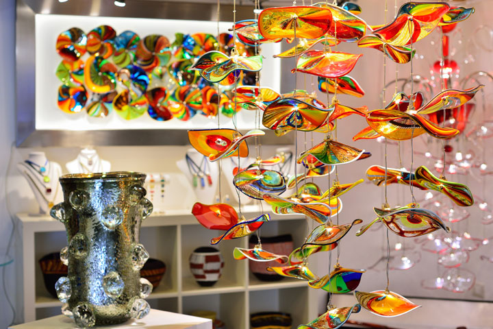 The interior of the Venetian souvenir shop. Murano glass