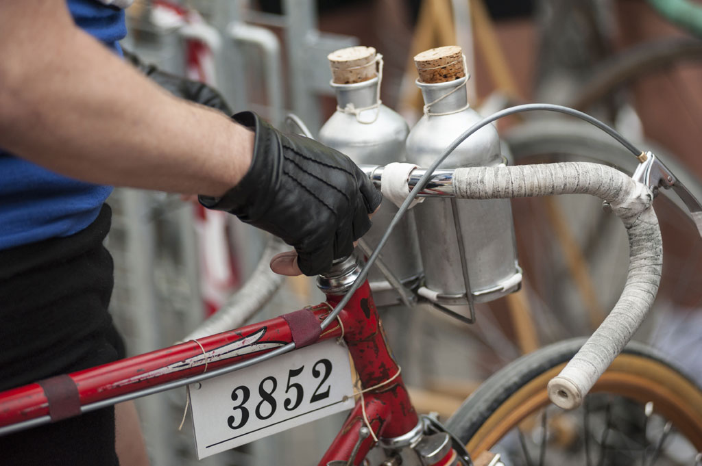 Vintage bicycle with aluminum canteen on the handlebar