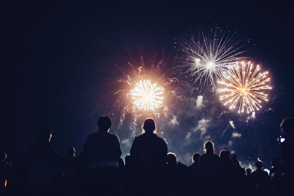 Crowd watching fireworks