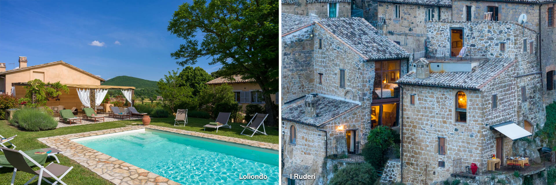 Loliondo Tuscan countryside villa with private pool and I Ruderi historic stone village villa in Tuscany