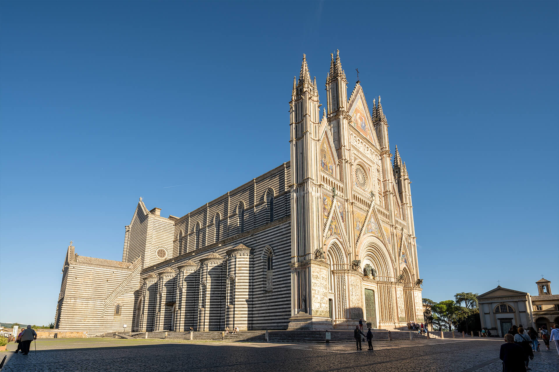 Duomo di Orvieto cathedral facade with gothic architecture in Umbria, Italy