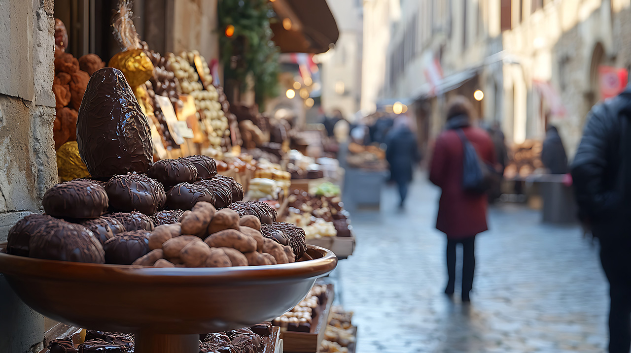 The Perugia Eurochocolate Festival unfolds in the historic heart of Umbria, Italy, where cobblestone streets overflow with artisan chocolate creations