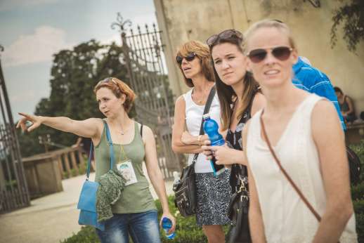 Pitti Palace & Boboli - A tour guide points out something interesting to her tour group.