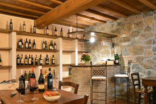 Il Chiesino - The wine cellar with bar and sitting area.