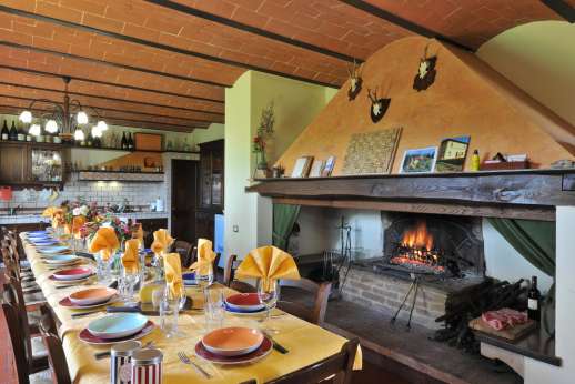 Il Renaccio - Air conditioned kitchen dining room with a massive fireplace.