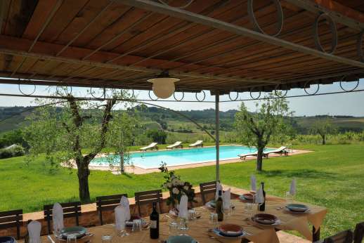 Il Renaccio (x 20 people) with Staff and Cook - The dining pergola over looks the pool.