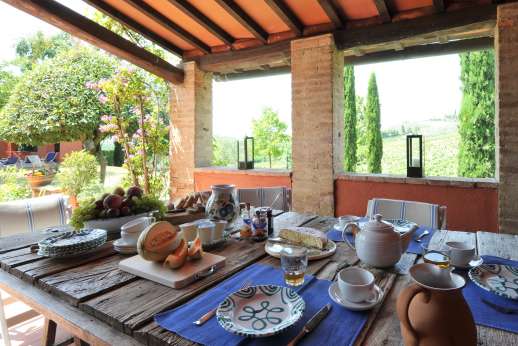 La Casa Rossa - View from shaded dining loggia.