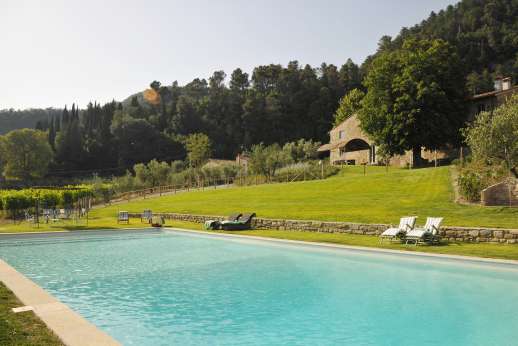 Staffed weddings at The Estate of Petroio - Swimming pool set on a lower terrace, enjoying sweeping views of the surrounding Rufina hills and bathes in the sun all day.