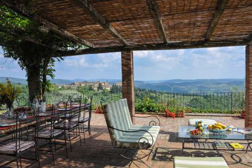 Villa al Monte - Dining and seating area on the large terrace.