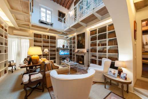 Villa Dasya - Air-conditioned library with TV and fireplace.