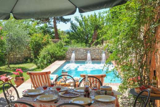 Casa del Poggio - The heated swimming pool, 3 x 6m/10 x 20 feet, set west facing in a beautifully laid out small garden.
