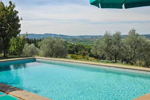 Podere Guicciardini - The private swimming pool, 6 x 12 meters/19 x 38 feet has spectacular views over the rolling countryside.
