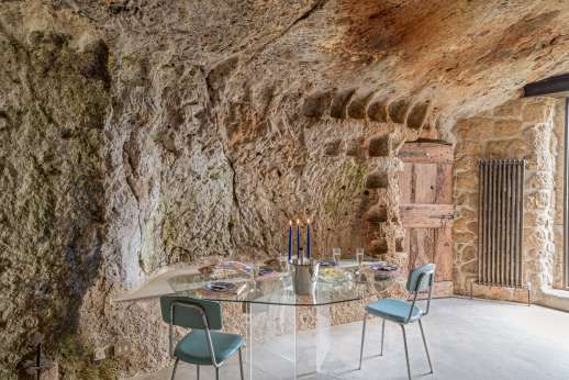 I Ruderi - The wine cellar grotto carved right into the hillside.