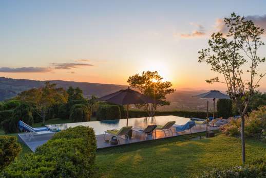 Villa Caprolo - Private chapel leading down to the pool with views over Greve in Chianti.