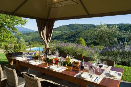 The Estate Of Petroio - A shady gazebo for dining al fresco at Il Borgo di Petroio