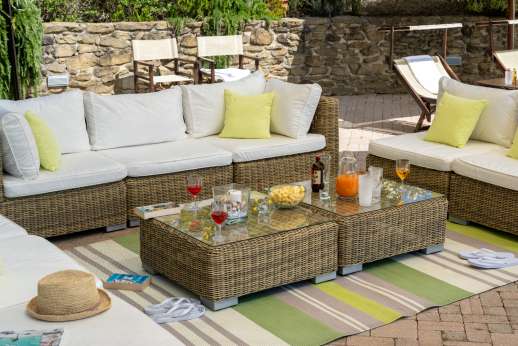 Weddings at Villa Ostignano - The swimming pool with shaded lounge area