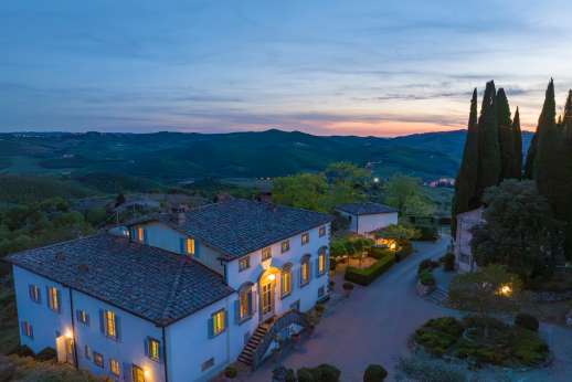 Villa Caprolo - The main house and outdoor seating area leading to the chapel just along the way.