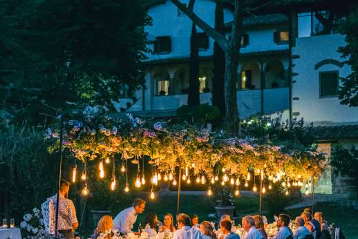 Weddings at The Estate of Petroio - La Villa Di Petroio lit up in the evening