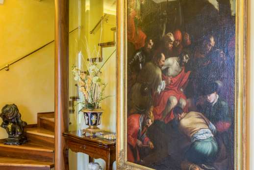 Designer antiques, sumptuously decorated with 16th and 17th-century oil paintings, collector's tapestry, and bronze sculptures