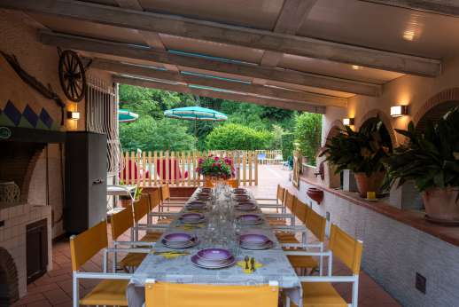 Villa Denise - View from the dining loggia towards the pool.
