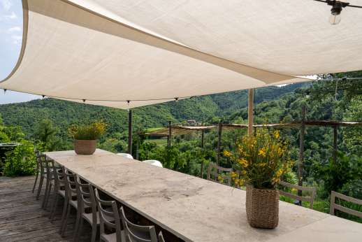 Dining area in the tiered garden