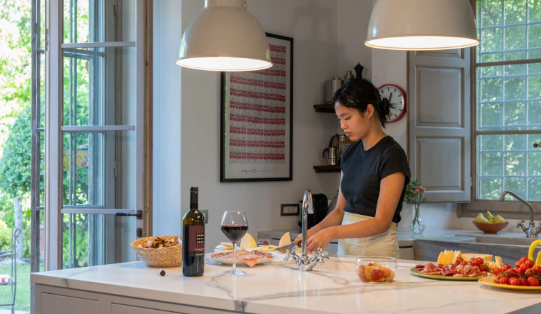 Villa Cieli Designed for both function and style, the very well-equipped kitchen features a central island