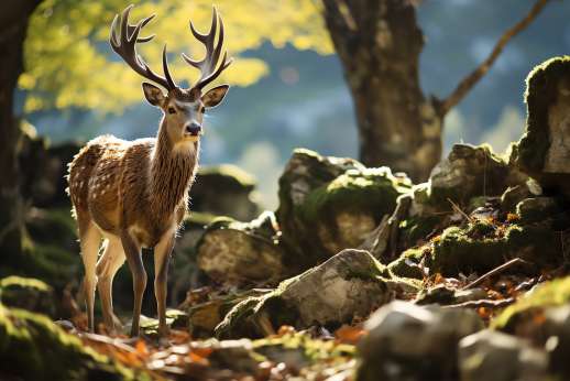 Wildlife spotting during a hike selective focus, nature interaction vibrant Multilayer deer