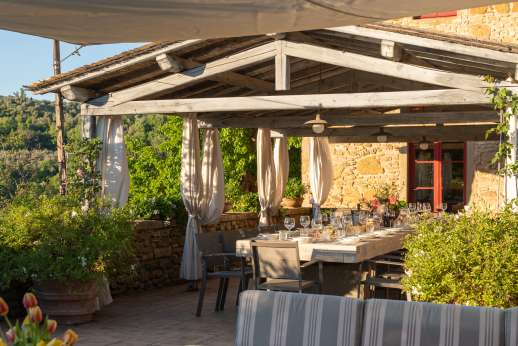 Podere Celli - The courtyard with Villa to the left and guesthouse to the right