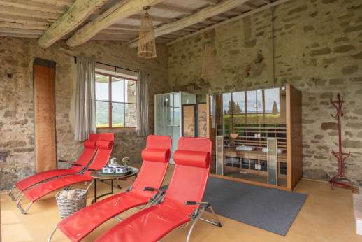 The Estate Of Petroio with Staff and Cook - The multi-functional relaxation area complete with a massage bed, infrared sauna, bathroom with shower